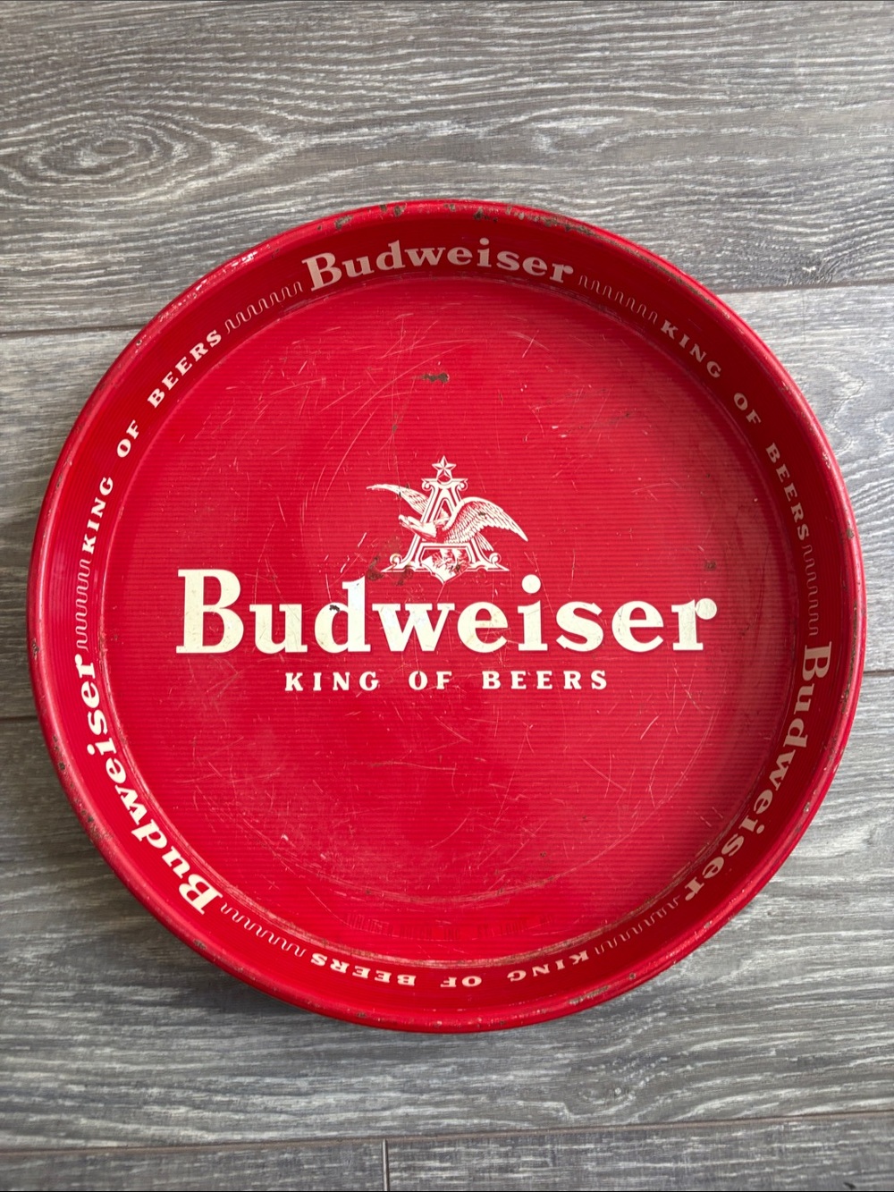 Budweiser Red Round Metal Serving Tray with White Logo